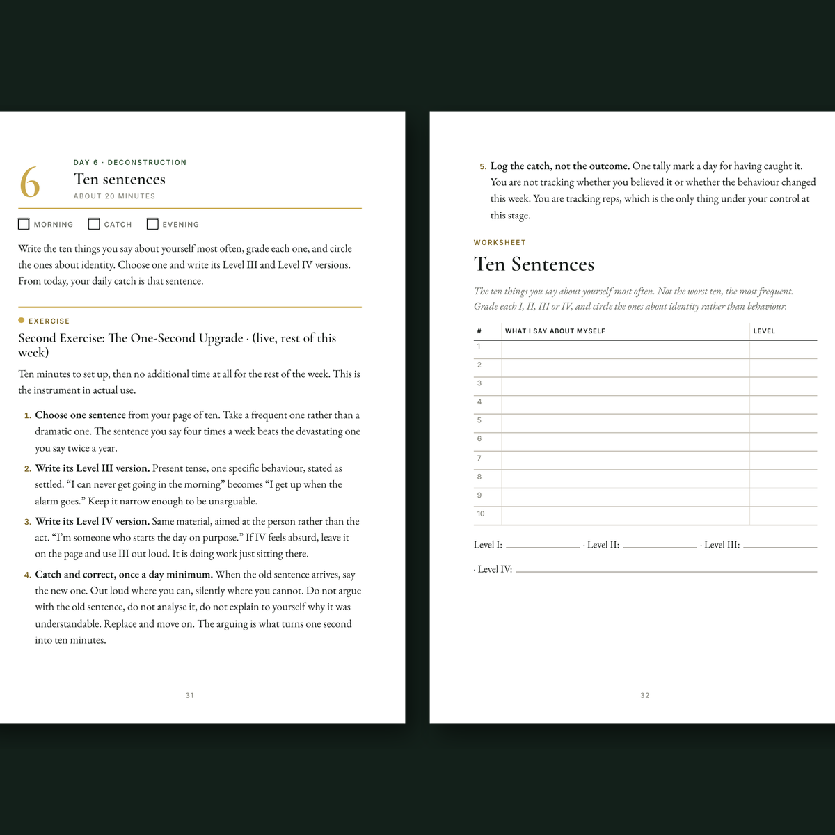 A day page and its worksheet: Day 6, Ten Sentences