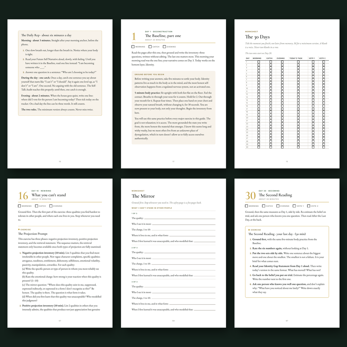 Inside the guide: the Daily Rep, Day 1, the 30-day tracker, the Mirror and the Second Reading