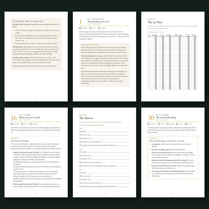 Inside the guide: the Daily Rep, Day 1, the 30-day tracker, the Mirror and the Second Reading